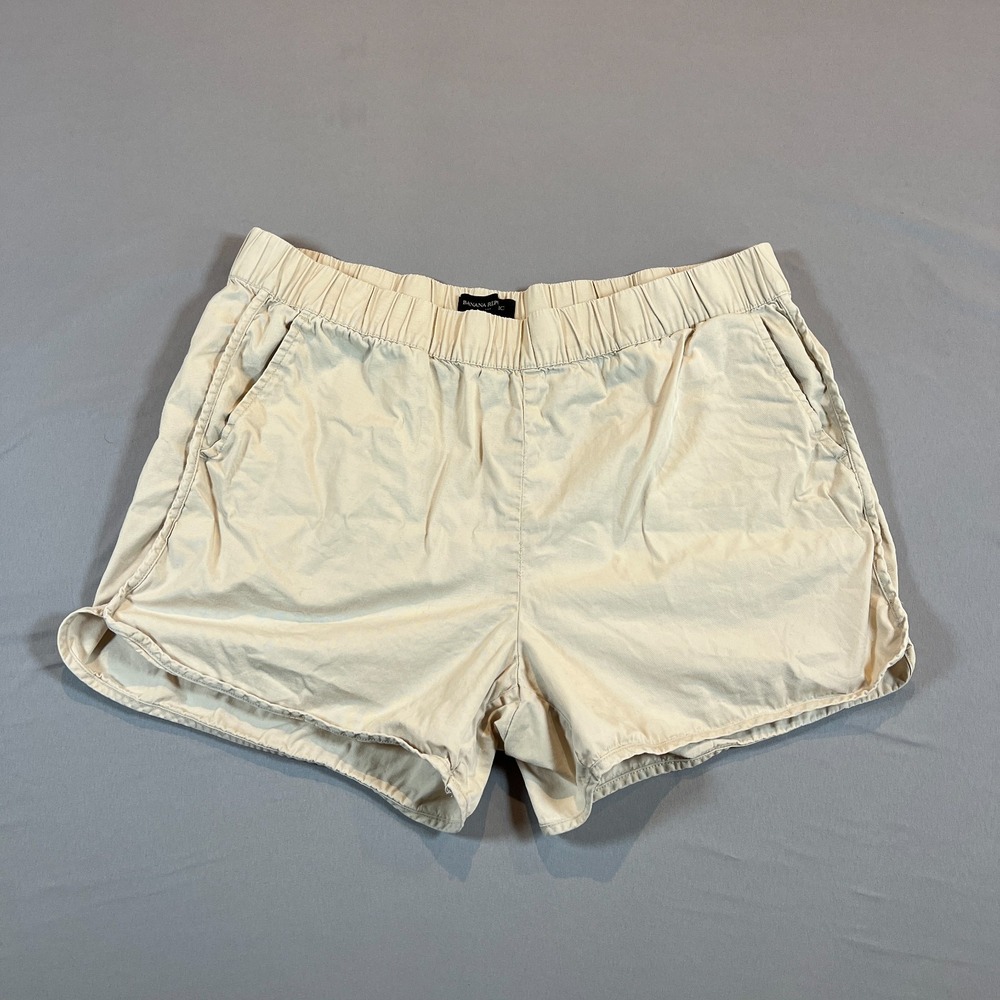 Banana Republic Shorts Women Large Beige Cotton Elastic Waistband Pull On Casual